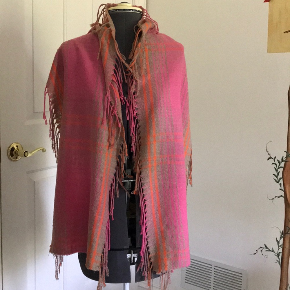 Pink and orange scarf with fringe